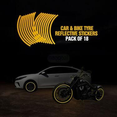 Car Bike Tyre & Body Reflective Stickers (18 stripes of Yellow Colour)