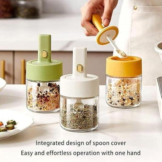 Luxury Glass Telescopic Seasoning Tank with Integrated Spoon Lid